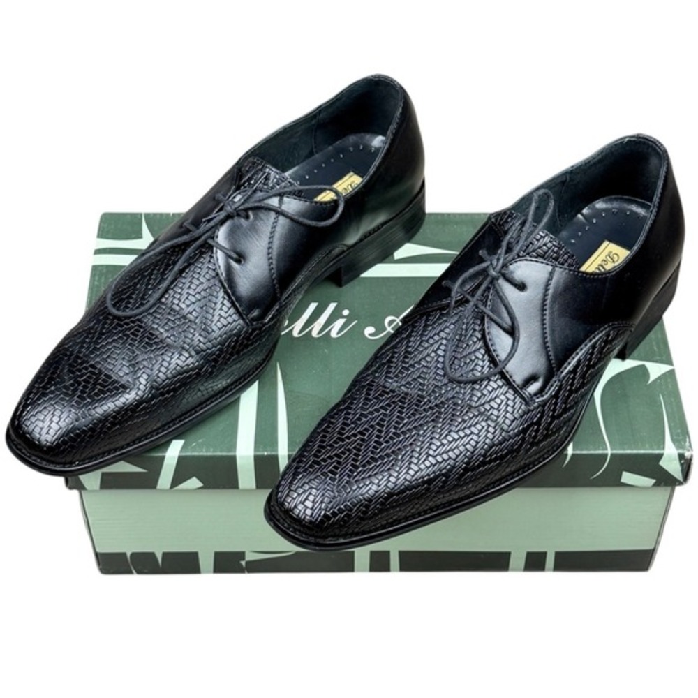 Delli Aldo Men's Size 8.5 Woven Texture Black Work Dress Shoes Derby M3-19157